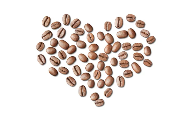 Roasted Coffee Beans Heart Shape Isolated Background Includes Clipping Path — Photo