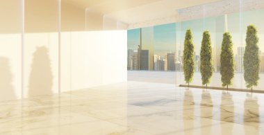 Empty interior hall with modern and retro design. 3d rendering mock up