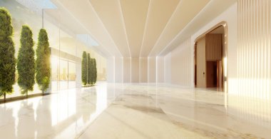 Empty interior hall with modern and retro design. 3d rendering mock up