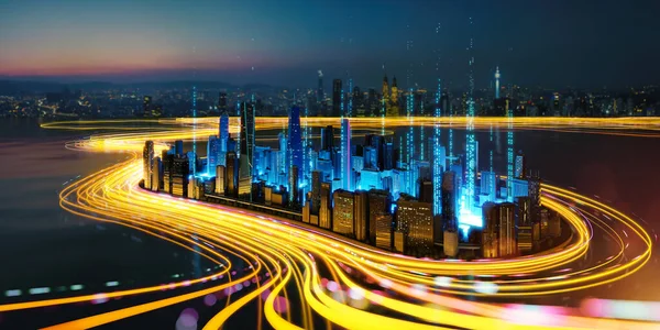도시를 통과하는 속도의 경사도 수준의 디자인 스마트 도시와 데이터 개념으로 — 스톡 사진