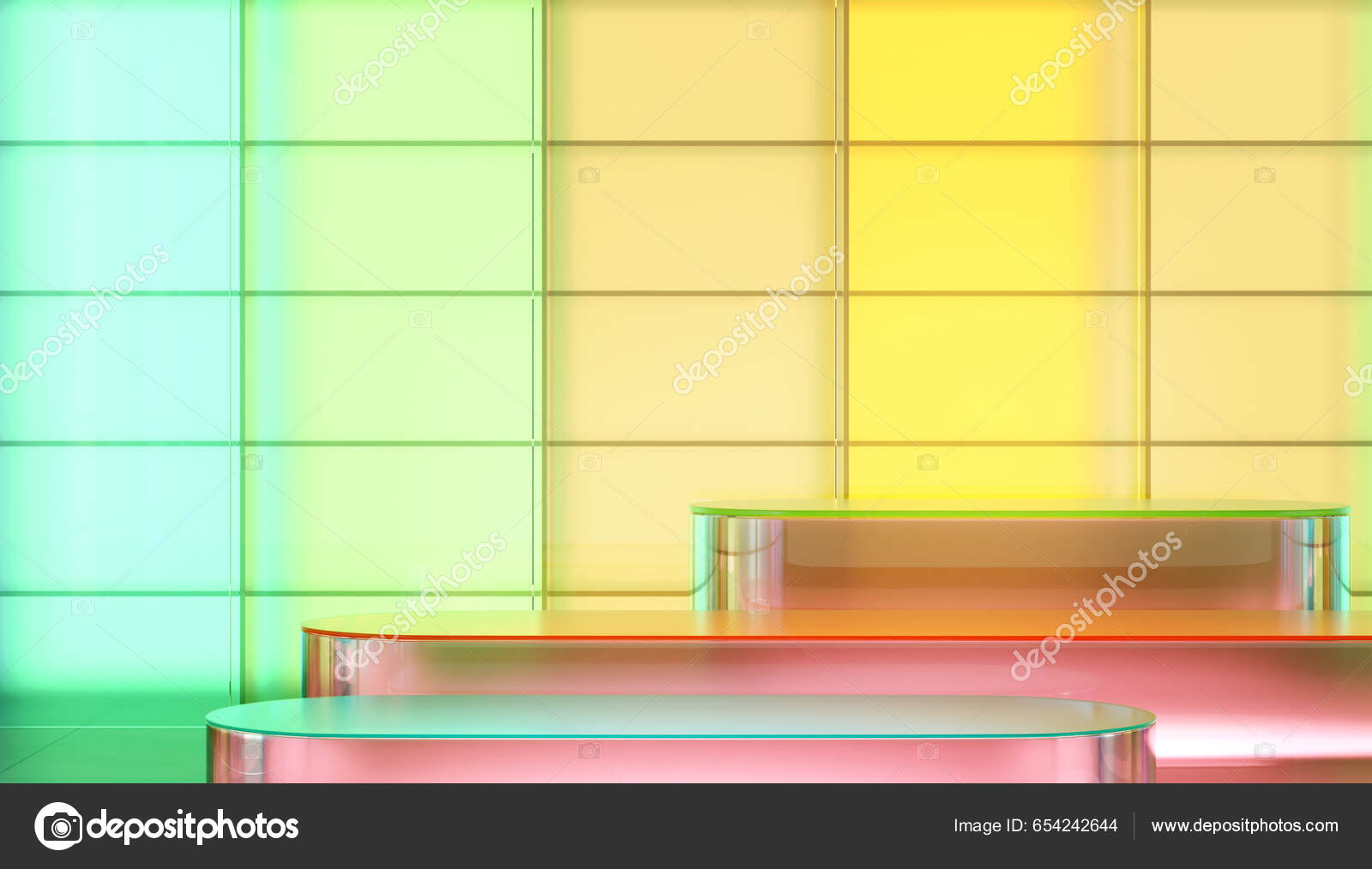 Farvet Gradient Gennemsigtig Glasvæg Glas Materiale Runde Fase Scene  Produkt — Stock-foto © jamesteohart #654242644