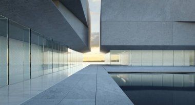 Modern ofis binaları dış görünüş. 3d oluşturma