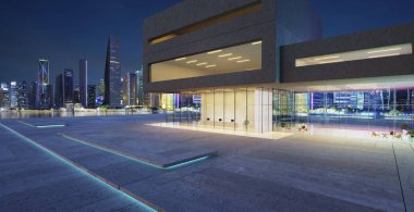 Modern ofis binaları dış görünüş. 3d oluşturma