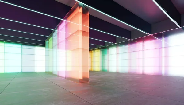 Schöne Transluzente Bunte Glaswand Innenarchitektur Raum Realistisches Rendering — Stockfoto