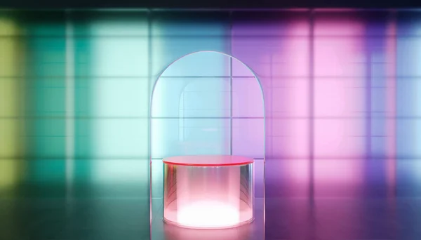 Gradiente Color Pared Vidrio Transparente Material Vidrio Arco Puerta Pedestal — Foto de Stock