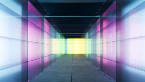 Порожній Сучасний Багатоцільовий Простір Кімнати Кольоровим Градієнтом Прозорої Скляної Стіни — стокове фото