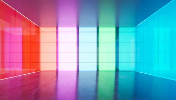 Κενό Σύγχρονο Χώρο Πολλαπλών Χρήσεων Δωμάτιο Χρωματιστό Κλίση Διαφανές Γυαλί — Φωτογραφία Αρχείου