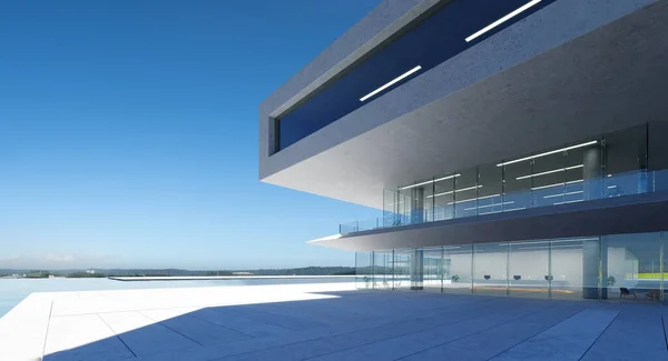 Modern Architecture Pool Concrete Glass Facade Minimalist Style Design Blue — Stock Photo, Image