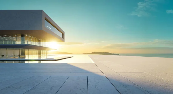 Moderne Architectuur Met Zwembad Betonnen Glazen Gevel Minimalistisch Design Rendering — Stockfoto