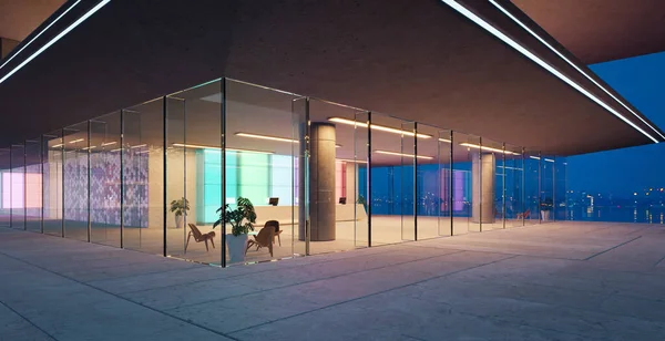 コンクリートとガラスのファサード ミニマリストスタイルのデザイン 3Dレンダリングとモダンなオフィスビル — ストック写真