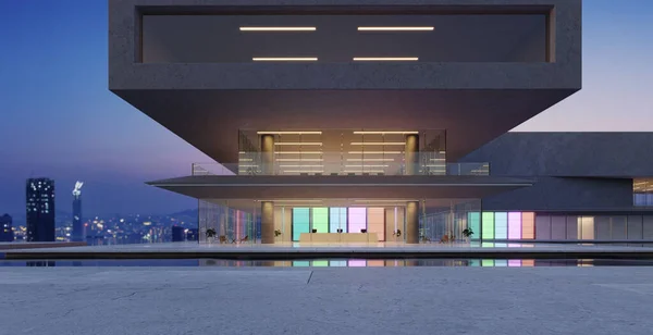 Los Edificios Modernos Tienen Paredes Vidrio Degradado Colores Con Paisaje — Foto de Stock