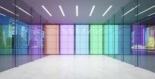 Dinding Kaca Gradien Berwarna Modern Lobi Ruang Tunggu Rendering Realistis — Stok Foto