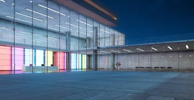 Modern glass wall commercial buildings exterior. Realistic 3d rendering