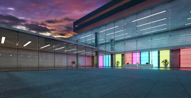 Modern glass wall commercial buildings exterior. Realistic 3d rendering