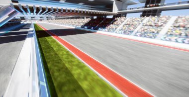 Moving racetrack with arrow neon light decoration. 3d rendering