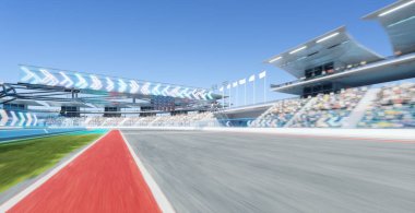 Moving racetrack with arrow neon light decoration. 3d rendering