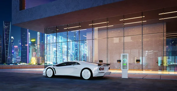 3D现代建筑外型无牌电动汽车概念车 — 图库照片
