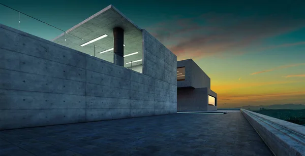 Perspektivischer Blick Auf Leere Etage Mit Moderner Gebäudehülle Abendszene Fotorealistische — Stockfoto