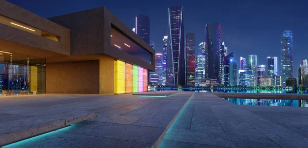 Miejska Panorama Jest Oświetlona Nocy Zapierający Dech Piersiach Widok Zbudowane — Zdjęcie stockowe