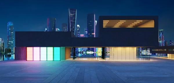 Finans Bölgesinde Güzel Renkli Işıklandırma Duvarı Tasarımı Olan Ofis Binaları — Stok fotoğraf