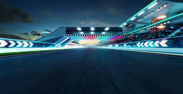 Moving Racetrack Arrow Neon Light Decoration Rendering — 图库照片