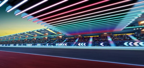 Moving Racetrack Arrow Neon Light Decoration Rendering — Foto de Stock