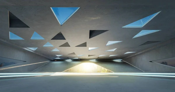 Piso Concreto Vazio Arquitetura Interior Telhado Com Design Elemento Triangular — Fotografia de Stock