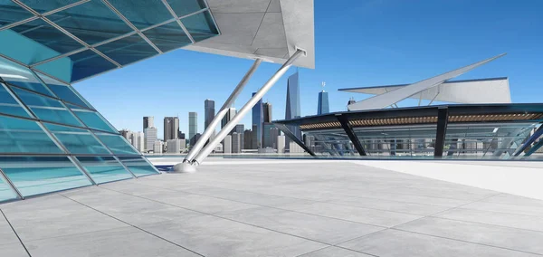 Prázdná Betonová Podlaha Polygonovým Tvarem Designu Moderní Exteriér Budovy Vykreslování — Stock fotografie