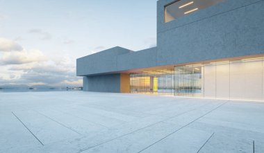 Modern glass wall commercial buildings exterior. Realistic 3d rendering