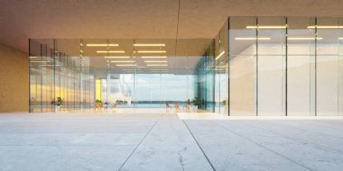 Modern glass wall commercial buildings exterior. Realistic 3d rendering