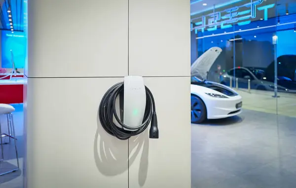 stock image KUALA LUMPUR, MALAYSIA - NOV 13, 2023: Tesla charging in newly opened Pavilion Damansara Heights showroom