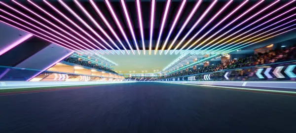 Circuito Carreras Moderno Vacío Iluminado Con Vibrantes Luces Led Bajo Fotos De Stock