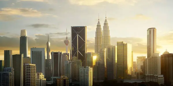 Nyugodt Kilátás Kuala Lumpur Város Városára Naplemente Meleg Fényében Fürdött Jogdíjmentes Stock Fotók