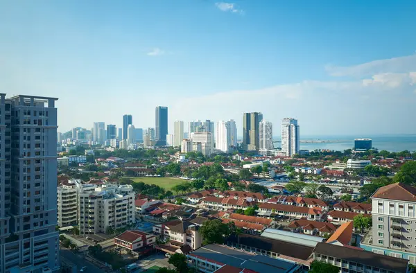 Aerial Panoramic View Penang George Town City Stock Image