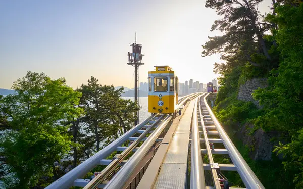 stock image Haeundae Blue Line Park, the most popular sky capsule train among tourists in Busan, South Korea