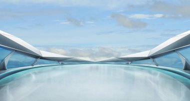 Modern mimari, terastan su özellikli bulutlara bakıyor.