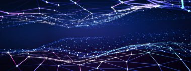 Sibernetik parçacıkların karmaşık bir yapı oluşturduğu soyut dijital arkaplan