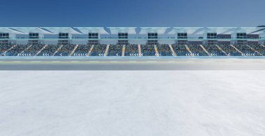Güneşli bir günde yarış pistinin tribünlerini dolduran seyirciler yarışın başlamasına hazır. 3B görüntüleme