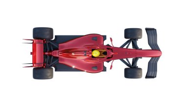 Kırmızı bir formülün üst görüntüsü beyaz arka planda bir yarış arabası. 3B görüntüleme