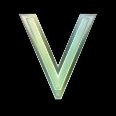 Siyah arka planda yeşil ve sarı parlayan büyük harfli v harfi. 3d oluşturma