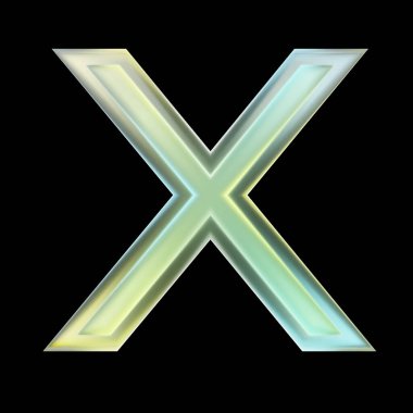 Yeşil ve sarı yansımalı cam gibi transparan X harfi, grafik tasarım projeleri için mükemmel. 3d oluşturma