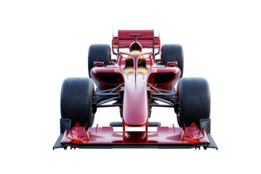 Kırmızı formül, beyaz arka planda hız yapan bir yarış arabası. 3d oluşturma