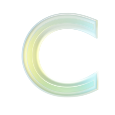 Cam alfabe harfi C şeffaf arkaplan, sarı ve mavi tonlarda bir gradyan, yaratıcı projeler için mükemmel. 3B görüntüleme