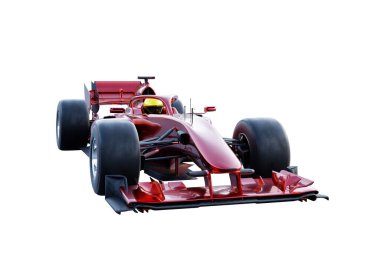 Beyaz arka planda hızla ilerleyen modern kırmızı yarış arabası