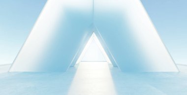 Modern cam mimarisinde güneş üçgen şeklinde bir deliğin içinden parlıyor. 3d oluşturma