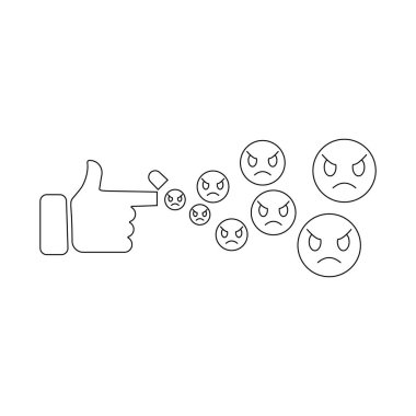 Angry emoji, finger and hand sad line icon, feelings or emotions, vector, black and white.