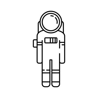 Astronaut and Helmet Line Icon On White Background. Space or cosmos.