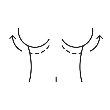A pair of human plastic surgery breasts with nipples line art icon for medical apps and websites.