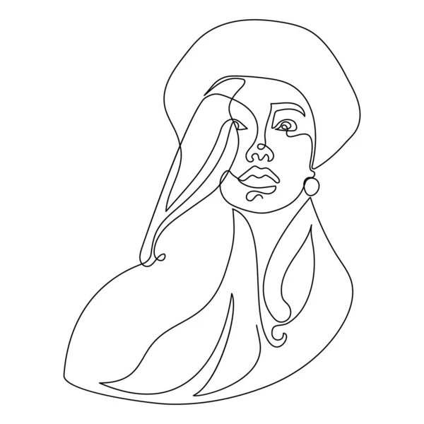 Abstract Face One Line Drawing Beauty Woman Portrait Minimalistic Style — Stock Vector