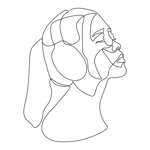 One Continuous Single Drawn Line Art Doodle Headphone Girl Music — 图库矢量图片
